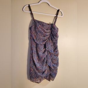 BCBGeneration Blue and Orange Geometric Ruffle Asymetical Midi Dress Size 4